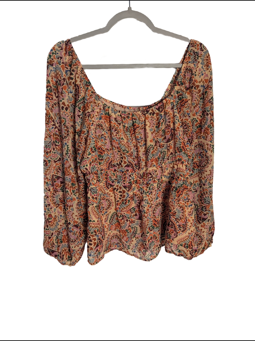 DR2 Boho Puff Sleeve Peach Peasant Top Size M